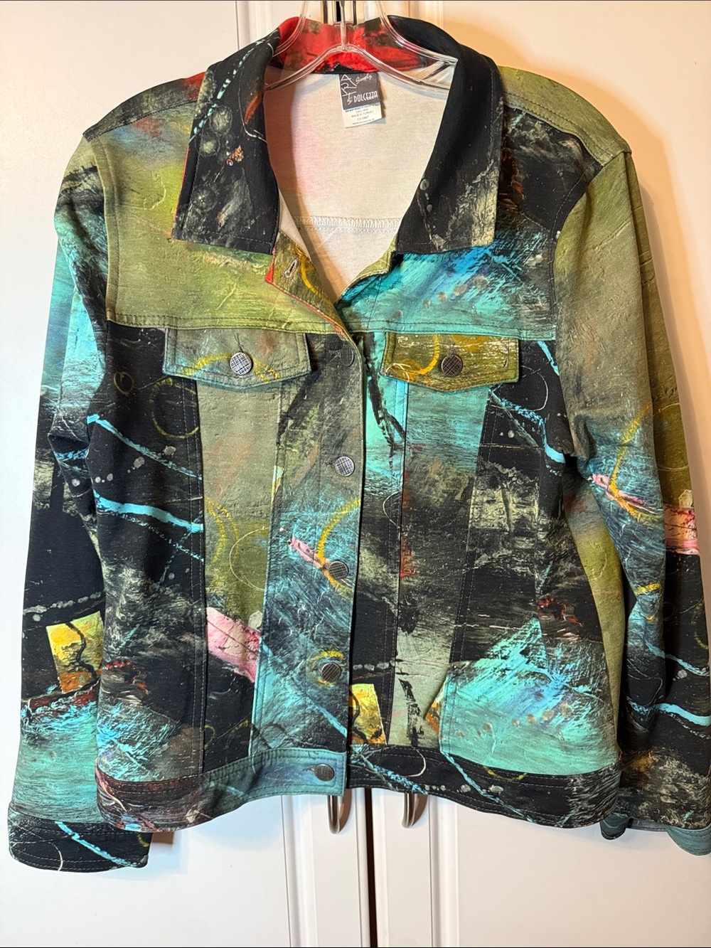 Simply Art By Dolcezza Abstract Watercolor Print Jacket - Multicolor Cotton/Poly - Picture 4 of 7